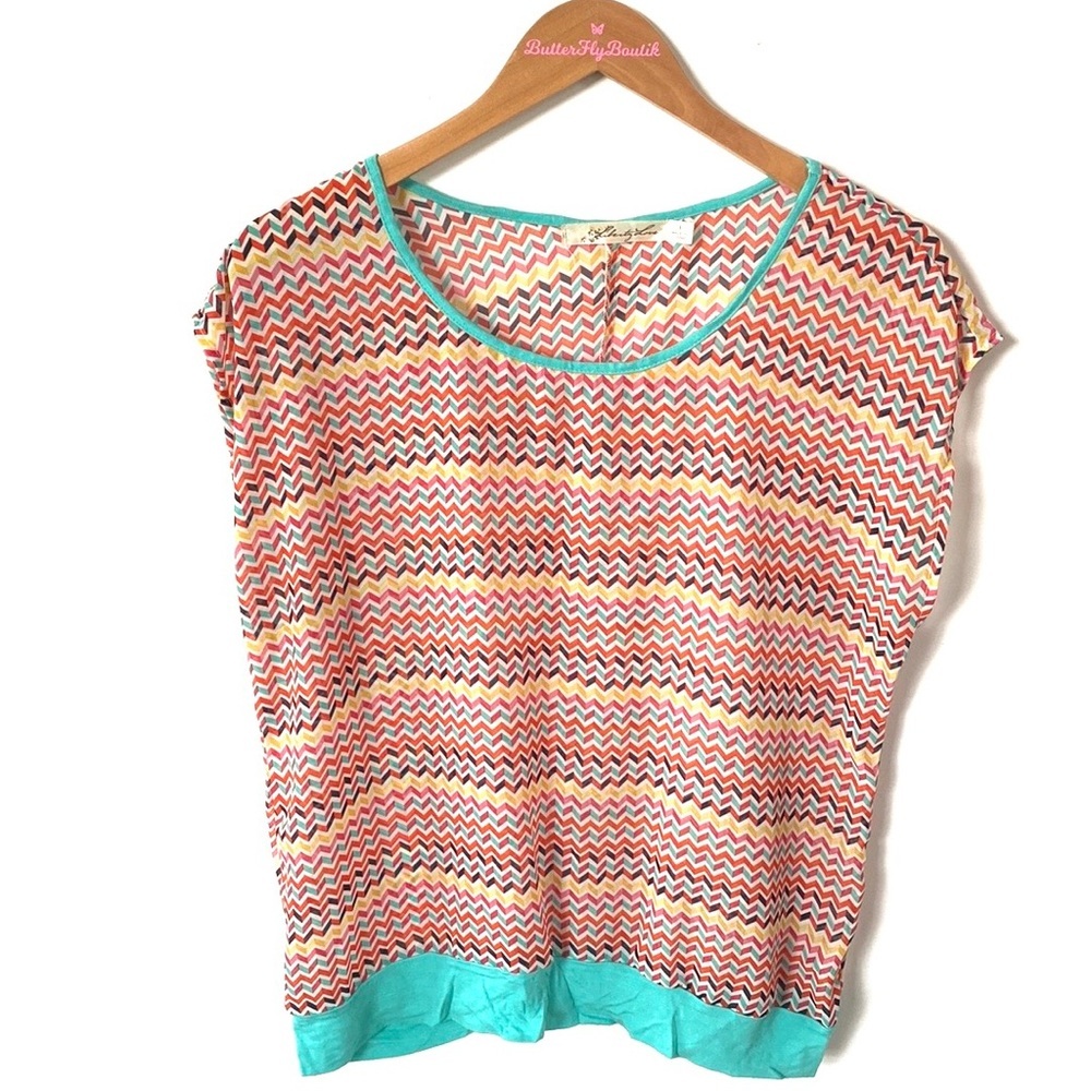 Liberty‎ love sheer boho zigzagged printed multicolored sleeveless top, size L